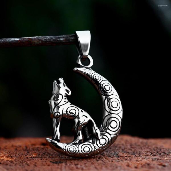 Chaînes Vintage En Acier Inoxydable Viking Loup Lune Pendentif Collier Pour Hommes Femmes Mode Creative Animal Bijoux Cadeaux Drop