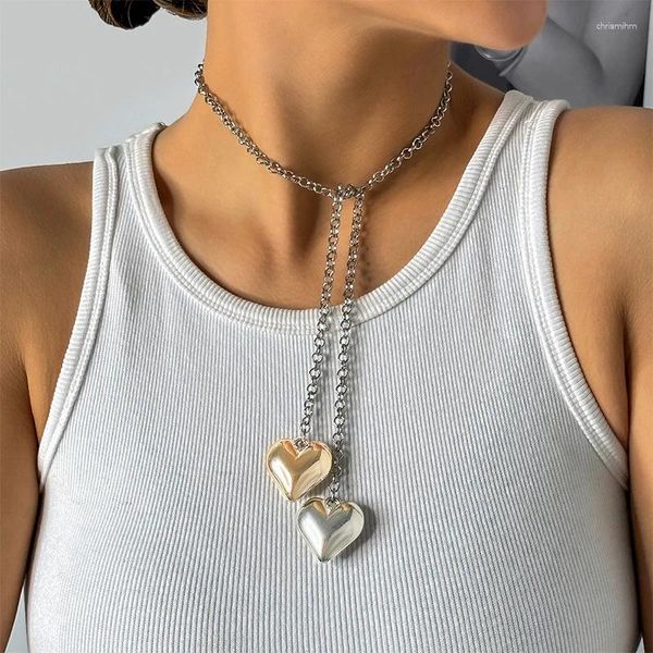 Chaines Vintage Two Heart Pendant Collier ajusté