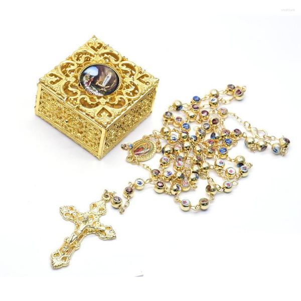 Cadenas Virgen María Collar Cruz Iglesia Ortodoxa Utensilios Jesús Corss con Caja