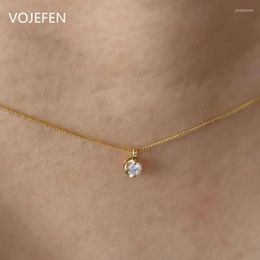 Chaînes VOJEFEN 18k Or Pendentif Collier Véritable Solide Chaîne 0.1ct Diamant Bijoux Dans Le Luxe AU750 Réel Femmes Cou Femme