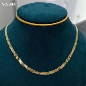 Chaînes VOJEFEN Colliers ras du cou délicats en or véritable 18 carats pour femmes - Chaîne plate à maillons larges Bijoux simples réglables