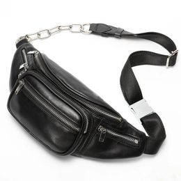 Cadenas bolso de la correa de la cintura de las mujeres Fanny Pack bolsas de marca de lujo de moda bolso de cuero de vaca genuino de alta calidad sac banane femme 240106