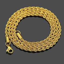 Kettingen wannee 3 mm hiphop touw ketting ketting goud zilveren kleur roestvrijstalen kettingen voor vrouwen mannen sieraden d240509