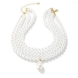 Chaînes de mariage en alliage de perles multicouches, accessoires de bijoux, Style coréen, collier ras du cou pour femmes, pendentif de perles de forme irrégulière