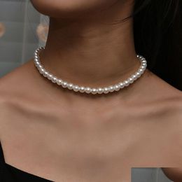 Cadenas Collar de perlas de boda para mujer Moda Gargantilla de imitación blanca Entrega de gota Dhgarden Ot5Xi