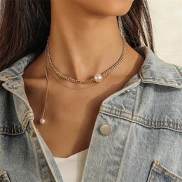 Kettingen weparking emo vergulde dubbele keten trendy hiphop parel ketting sleutelbeen voor vrouwen