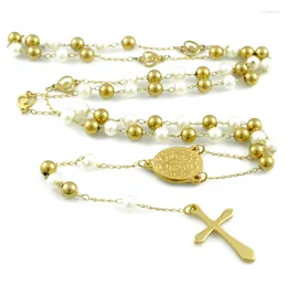 Chaines Collier Long Rosaire blanc mode 6 mm perles croix pour hommes