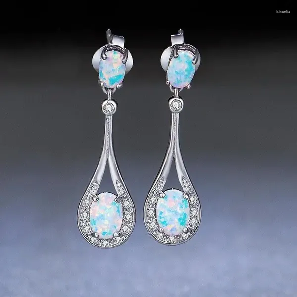 Chaînes Blanc Strass Ellipse Stud Dangle Boucles D'oreilles De Mariage Fiançailles Cocktail Bijoux Cadeau Pour Les Femmes