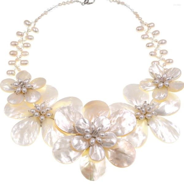 Chaînes Blanc Coquillage Fleur Perle D'eau Douce Collier Boucles D'oreilles