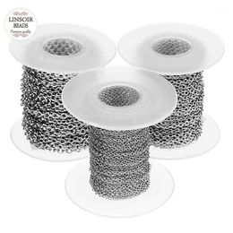 Chaînes entières 10yards rouleau 1mm 1 5mm 2mm 2 5mm 3mm largeur ton argent chaîne à maillons en métal en acier inoxydable pour colliers Bracelets J251a