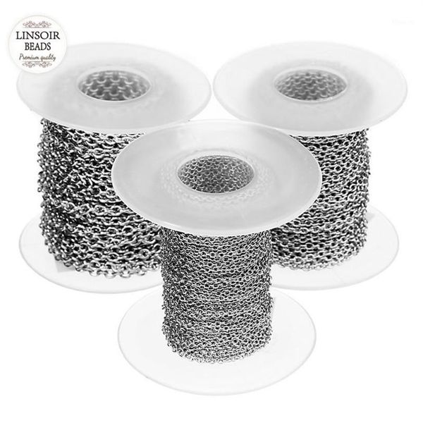 Chaînes Entier 10yards rouleau 1mm 1 5mm 2mm 2 5mm 3mm largeur ton argent chaîne à maillons en acier inoxydable pour colliers Bracelets J2673