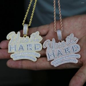 Kettingen Hele Ontwerp Grote Grote Hustle Harde Letter Charm Hanger Met Volledige Cz Verharde Touw Ketting Voor Mannen jongen Punk Hip Hop2293