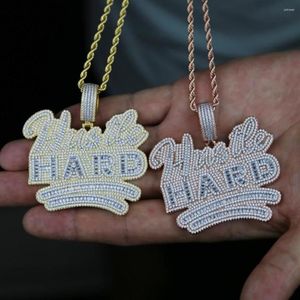 Kettingen Hele Ontwerp Grote Grote Hustle Harde Letter Charm Hanger Met Volledige Cz Verharde Touw Ketting Voor Mannen jongen Punk Hip Hop294i