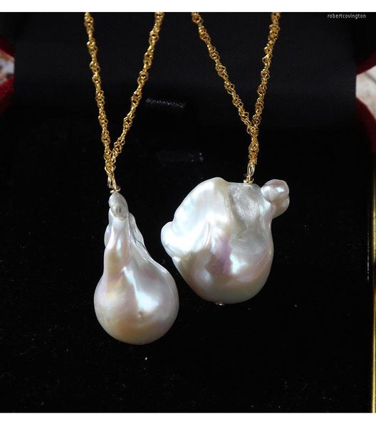 Cadenas Venta al por mayor 16-17 mm Collar con colgante de perlas de agua dulce barrocas grandes con cadena de oro chapado en plata de ley 925