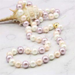 Chaînes En Gros Et Au Détail Produit Belle Noble 8 MM Couleur Mixte Ball Shell Perle Long Collier DIY Cadeaux De Noël 18 pouces SD338