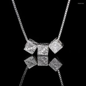 Chaînes En Gros Classique Simple Style Élégance Véritable 925 En Argent Sterling À La Mode Forme Carrée Conception Collier Pendentif