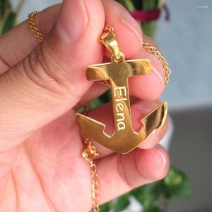 Kettingen Groothandel Gouden Anker Ketting Gepersonaliseerde Massief Zilveren Naam Gestempeld Gegraveerde Aangepaste Sieraden Bruiloft Bruidsmeisje Cadeau