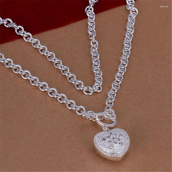 Chaînes en gros de haute qualité Charms coeur pendentif pour femmes dame mariage argent plaqué cristal collier bijoux de mode N022