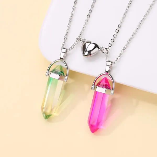 Chaînes en gros irrégulier cristal pendentif collier pour femmes hommes personnalisé coeur métal magnétique mode cadeaux d'amitié