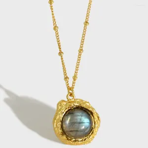 Chaînes en gros bijoux de pierres précieuses irrégulières pierre naturelle collier unique 925 pendentif en argent sterling labradorite pour les femmes