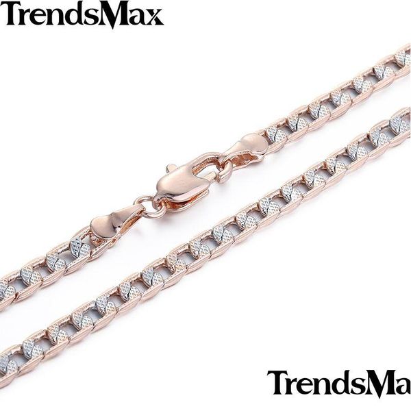 Chaînes En Gros Trendsmax Personnalisé 4Mm Plat Martelé Cubain Sier Or Rose Rempli Collier Hommes Chaîne Femmes Bijoux Cadeau Gn65 Dro Dh57Z