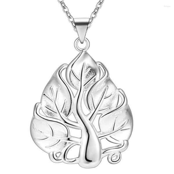 Chaînes En Gros Femmes Collier De Mariage Belle Mode Élégant Argent Couleur Charme Feuille Arbre Pendentif Chaîne Bijoux