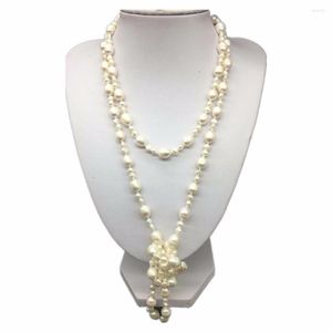 Chaînes en gros Designer Long Naturel 4mm 7-8mm Collier de perles de culture d'eau douce blanche 50 