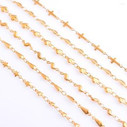 Ketens Wholessale 1 meter rentainles staal goud kleur handgemaakte kruis hartverbinding voor vrouwen ketting armband Anklet diy sieraden