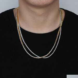 Chaînes en gros M 16-24 pouces glacé Bling Zircon 1 rangée chaîne de tennis collier hommes Hip Hop bijoux or Sier charmes goutte livraison cou Dhnj6