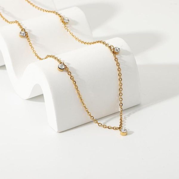 Chaînes bijoux fantaisie pour femmes collier pendentif Zircon plaqué or 18 carats acier inoxydable cristal clair accessoires présents