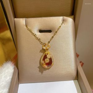 Chaînes femmes collier alliage rouge gemme pendentif cou bijoux paillettes strass élégant chaîne cadeau pour les filles D88