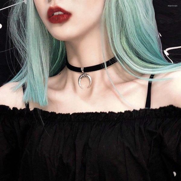 Chaines Femmes Black Punk Choker Collier Collier Goth Velvet Moon Pendientes Party Club Sexy Gothic Femme bijoux