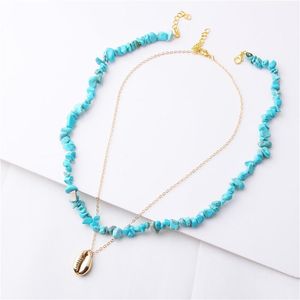 Chaînes Femmes Mode Boho Nature Turquoises Pierre Collier Ensemble Bijoux Or Lien Chaîne Shell Couker Sexy Simple Femme Cadeaux1