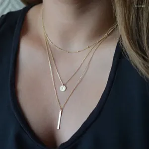 Chaînes Femmes Mode Cuivre Perle Paillettes Bande Métallique Trois Couches Collier