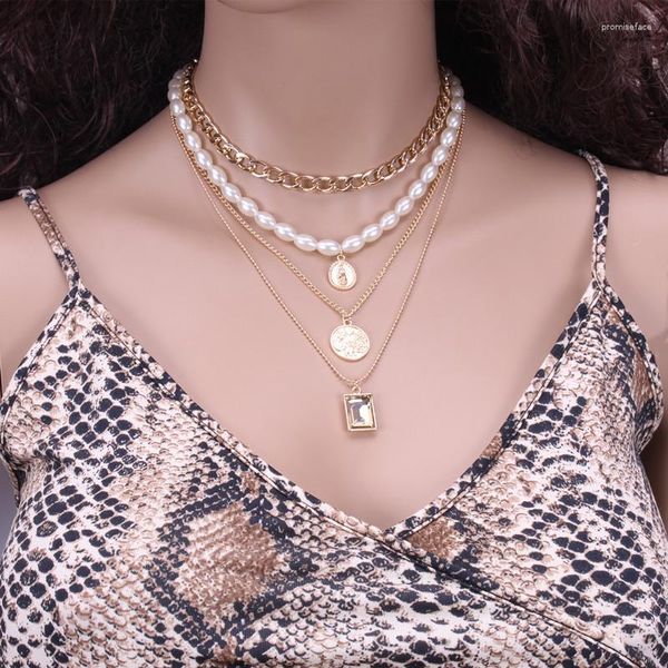 Chaînes femmes mode rétro multicouche perle pièce de monnaie pierres précieuses pendentif colliers mixte collier Design bijoux cadeau