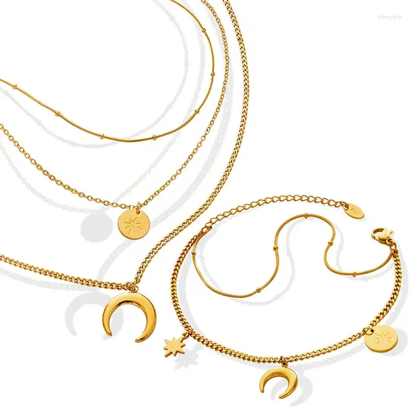 Chains Femmes Gold Couleur 3 couches Star Moon Sun Collier Bracelet Bracelet en acier inoxydable Chaîne de luxe de la chaîne de luxe