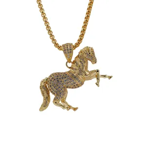 Chaînes femmes Hip Hop glacé cheval au galop pendentif collier amoureux des animaux cadeau d'anniversaire mode bijoux délicats