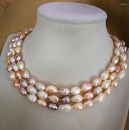 Chaînes femmes bijoux 120cm 47 ''collier 9x10mm blanc rose violet mixte perle baroque fait à la main véritable cadeau de culture d'eau douce