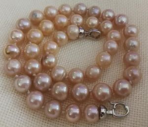 Chaînes femmes bijoux perle naturelle 10mm rose clair violet perles collier véritable eau douce fait main cadeau 17 '' 42cmChains