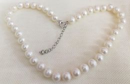 Chaînes Femmes Bijoux Perle Naturelle 10mm Perles Blanches Collier Fait Main Véritable Cadeau D'eau Douce 42cm 17 ''