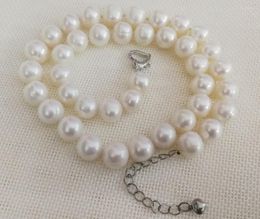 Chaînes Femmes Bijoux Perle Naturelle 11mm Perles Blanches Collier Fait Main Véritable Cadeau D'eau Douce 42cm 17 ''