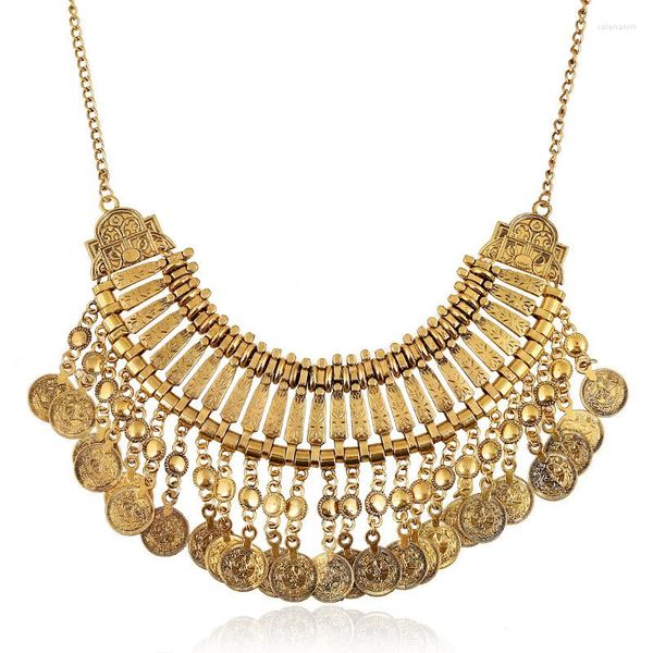 Ketten Frauen Schmuck Retro Gold Farbe Gypsy Halskette Choker Münze Quaste Aussage afghanisch türkisch