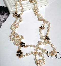 Ketens vrouwen lange parels ketting trui ketting Collane Lunghe Donna Camelia gelaagde feestjuwelen