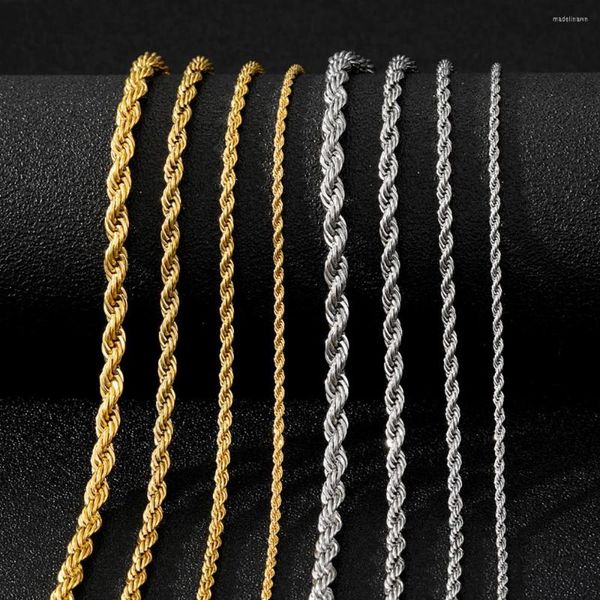 Cadenas Mujeres Hombres Cuerdas Collar largo Acero inoxidable Minimalista Twist Cuerda Cadena Color oro Plata Gargantilla Joyería