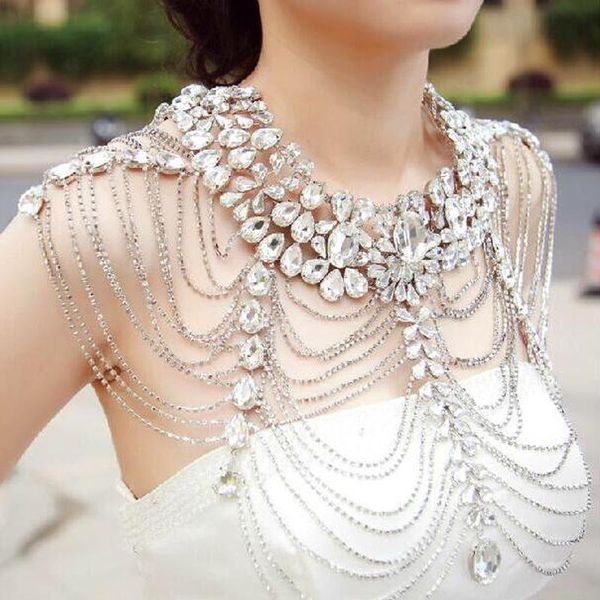 Cadenas Mujer Rhinestone Cristal Nupcial Hecho a mano Boda Hombro Halter Collar Imitación Desfile Fiesta Prom JewelryChains