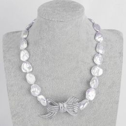 Cadenas Collar con colgante de circonita cúbica de perlas Keshi blancas de 19 "16x22 mm para mujer