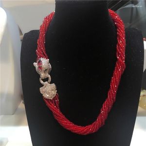 Chaînes femmes mode léopard tête fermoir accessoires à créer soi-même verre rouge cristal collier bienvenue couleurs personnalisées bijoux