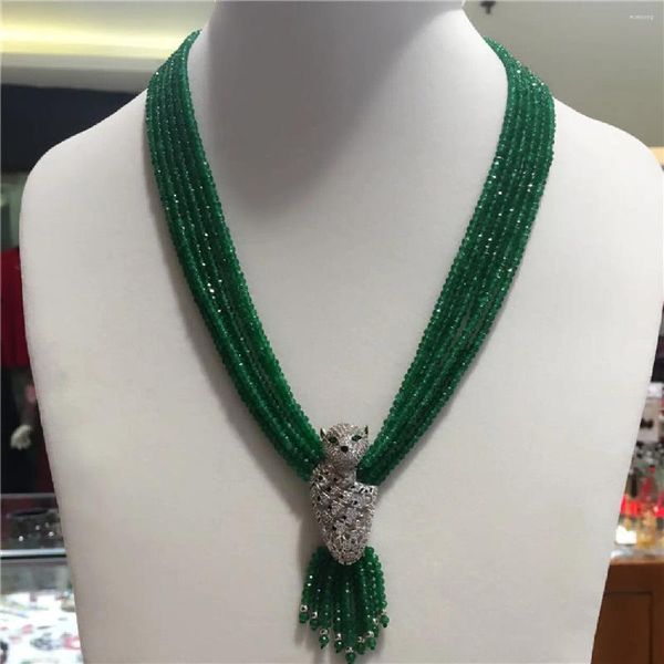 Cadenas Moda para mujer Leopardo Cabeza Cierre DIY Accesorio Collar de piedra verde Bienvenido Colores personalizados Joyería