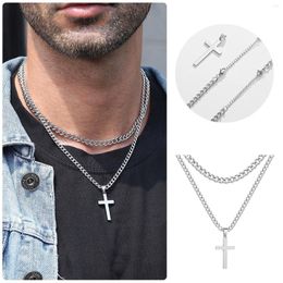 Kettingen Damesmode Zilver Roestvrij Stalen Ketting Gelaagde Kruising Voor Mannen Jongens Ketting