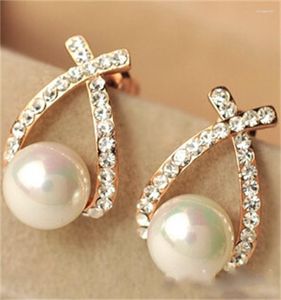 Cadenas Mujer Faux Pearl Ear Studs Pendientes Cruz Rhinestone Boda Joyería Regalo